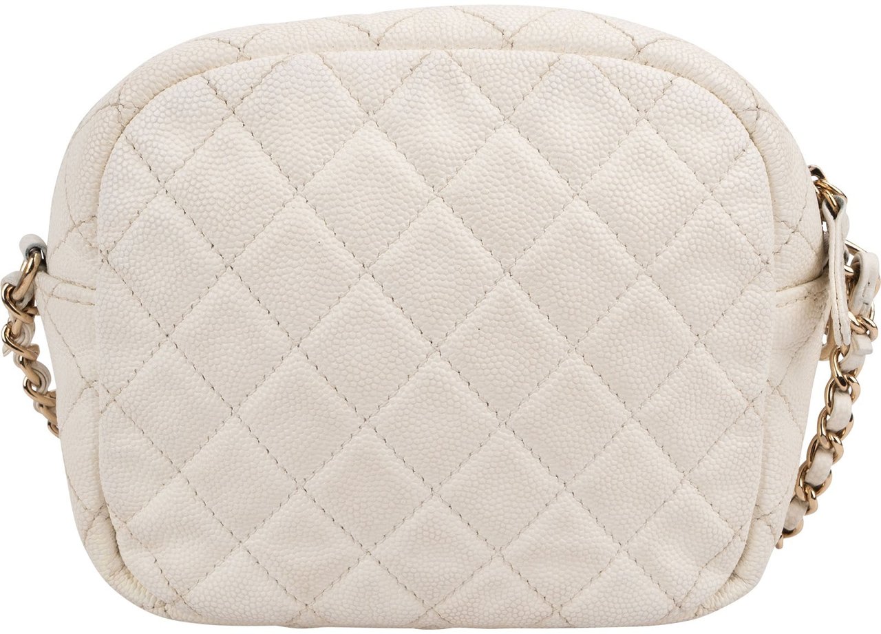 Chanel Quilted Caviar Leather Small Round Camera Crossbody Bag Beige