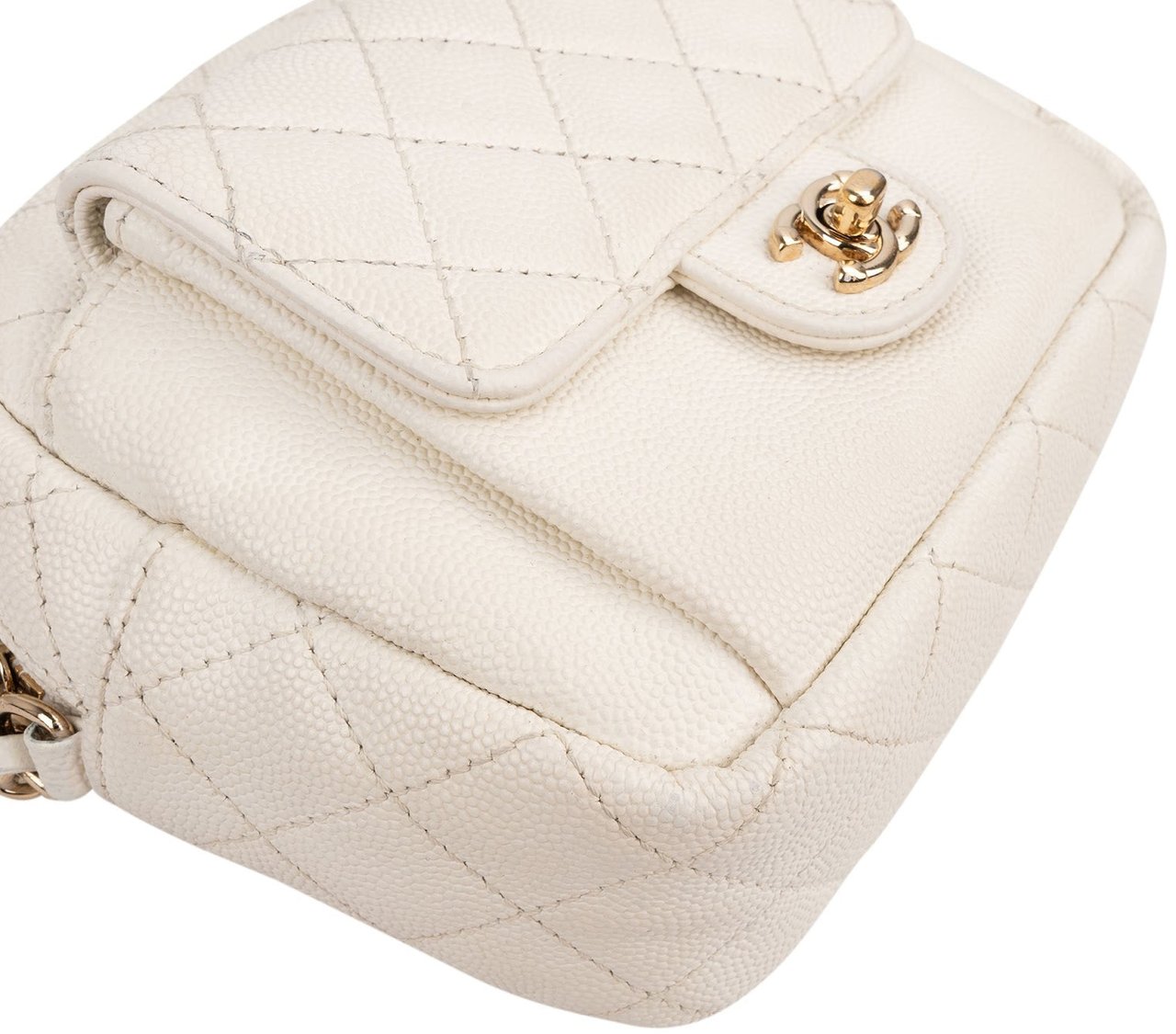 Chanel Quilted Caviar Leather Small Round Camera Crossbody Bag Beige