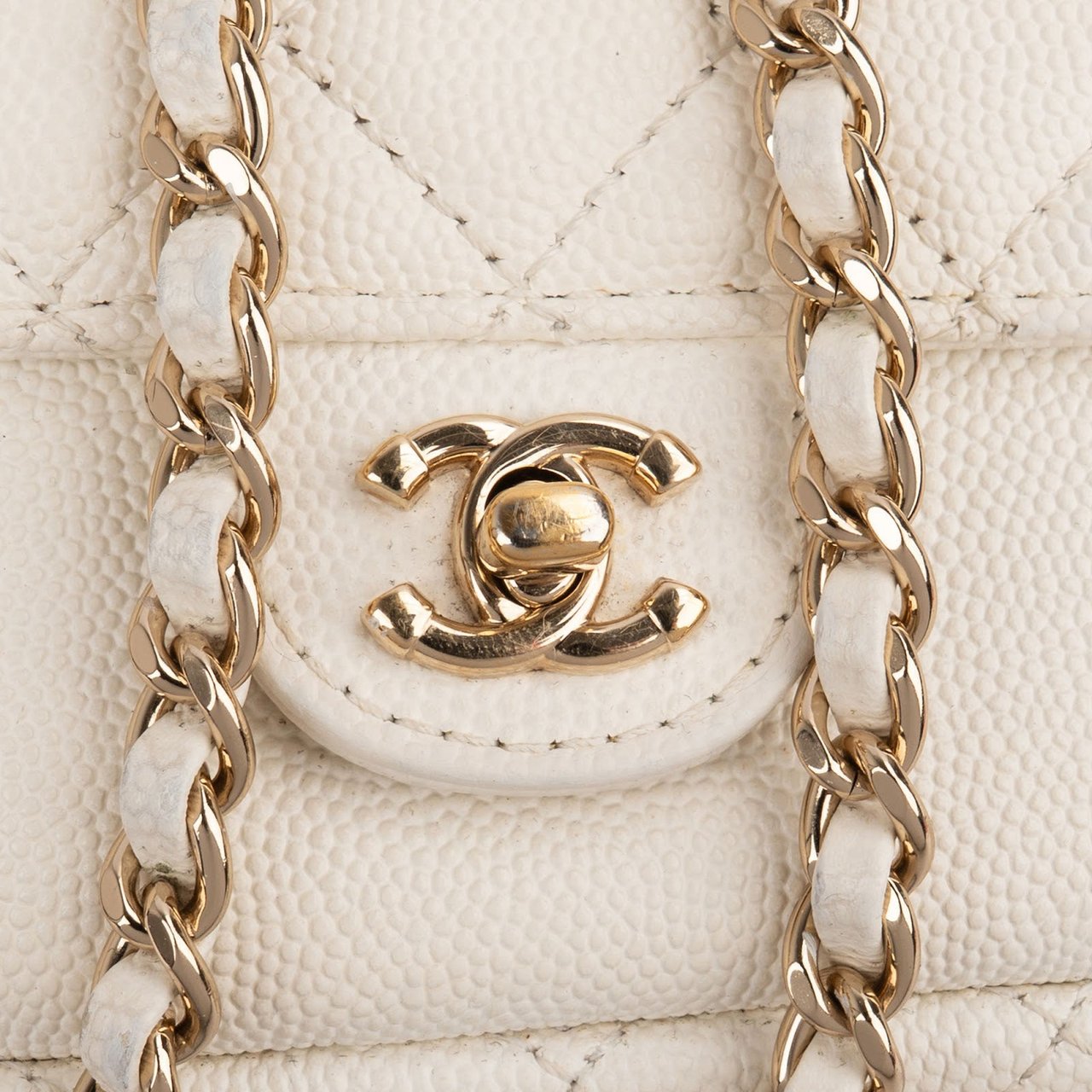 Chanel Quilted Caviar Leather Small Round Camera Crossbody Bag Beige