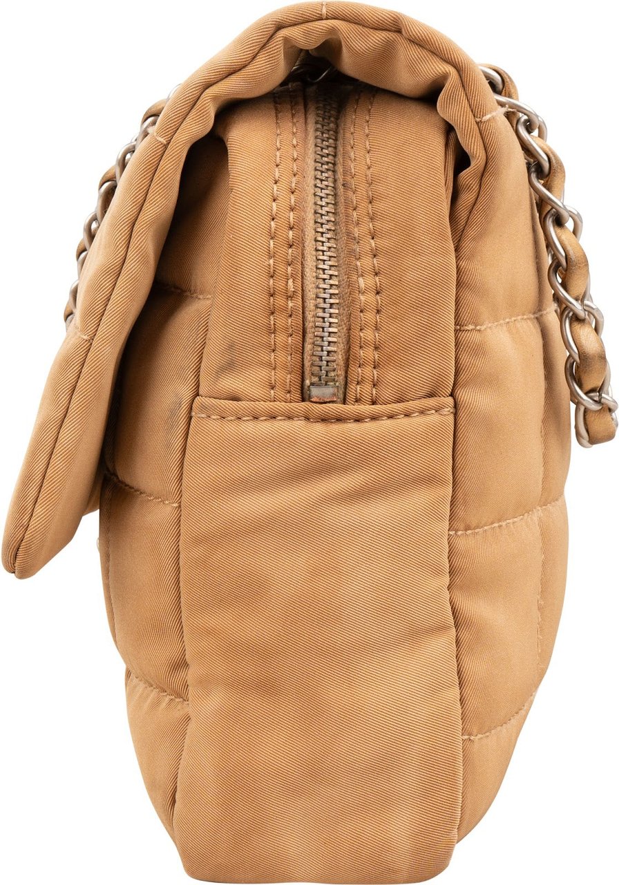 Chanel Quilted Nylon Chocolate Bar Jumbo Flap Shoulder Bag Beige