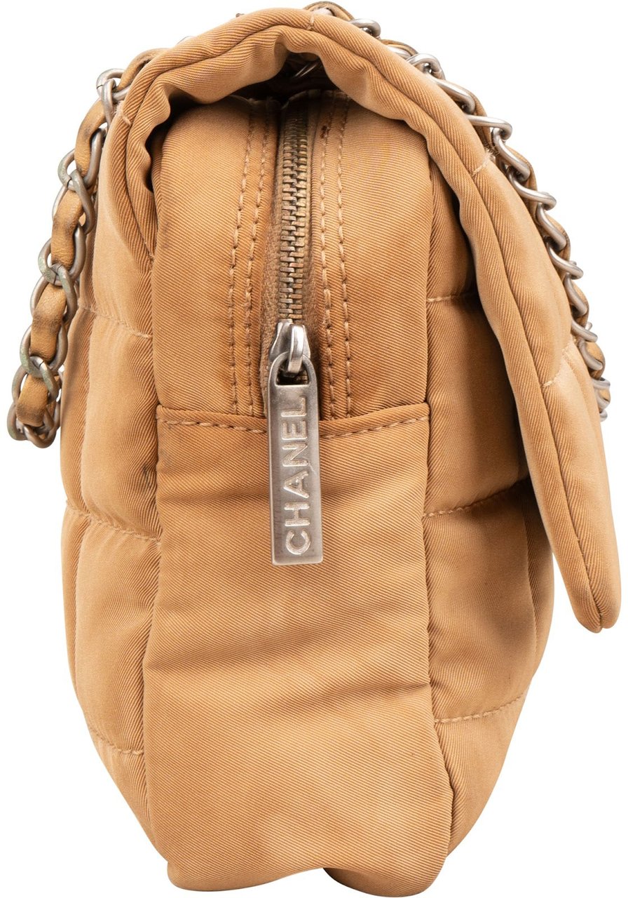 Chanel Quilted Nylon Chocolate Bar Jumbo Flap Shoulder Bag Beige