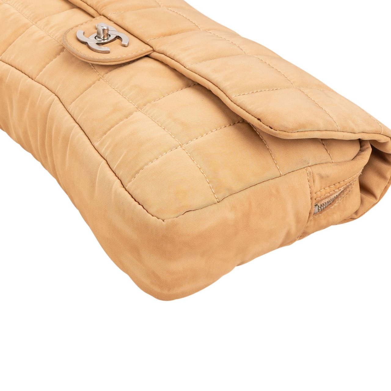 Chanel Quilted Nylon Chocolate Bar Jumbo Flap Shoulder Bag Beige