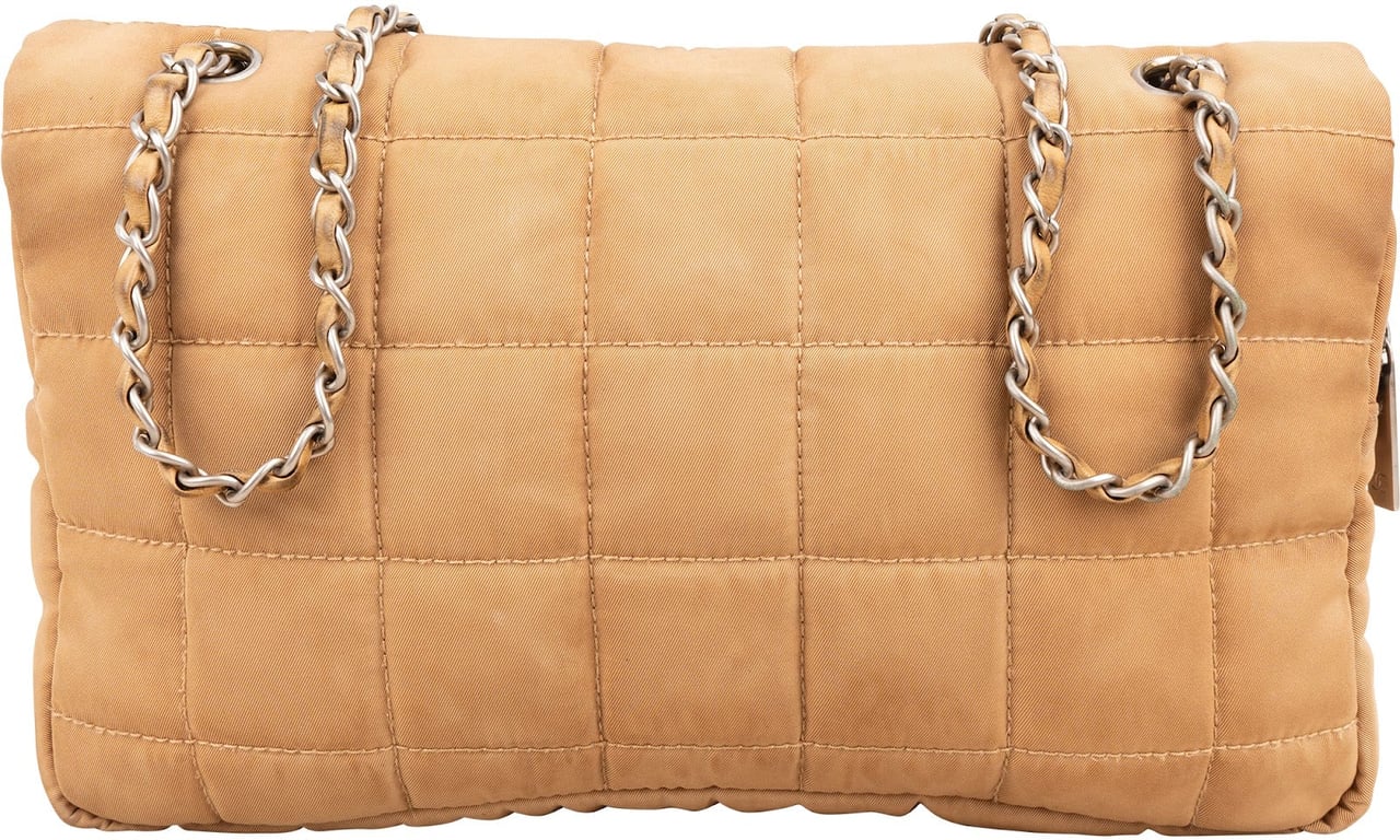 Chanel Quilted Nylon Chocolate Bar Jumbo Flap Shoulder Bag Beige