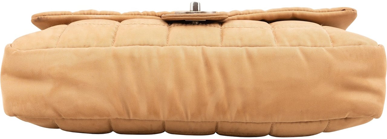 Chanel Quilted Nylon Chocolate Bar Jumbo Flap Shoulder Bag Beige