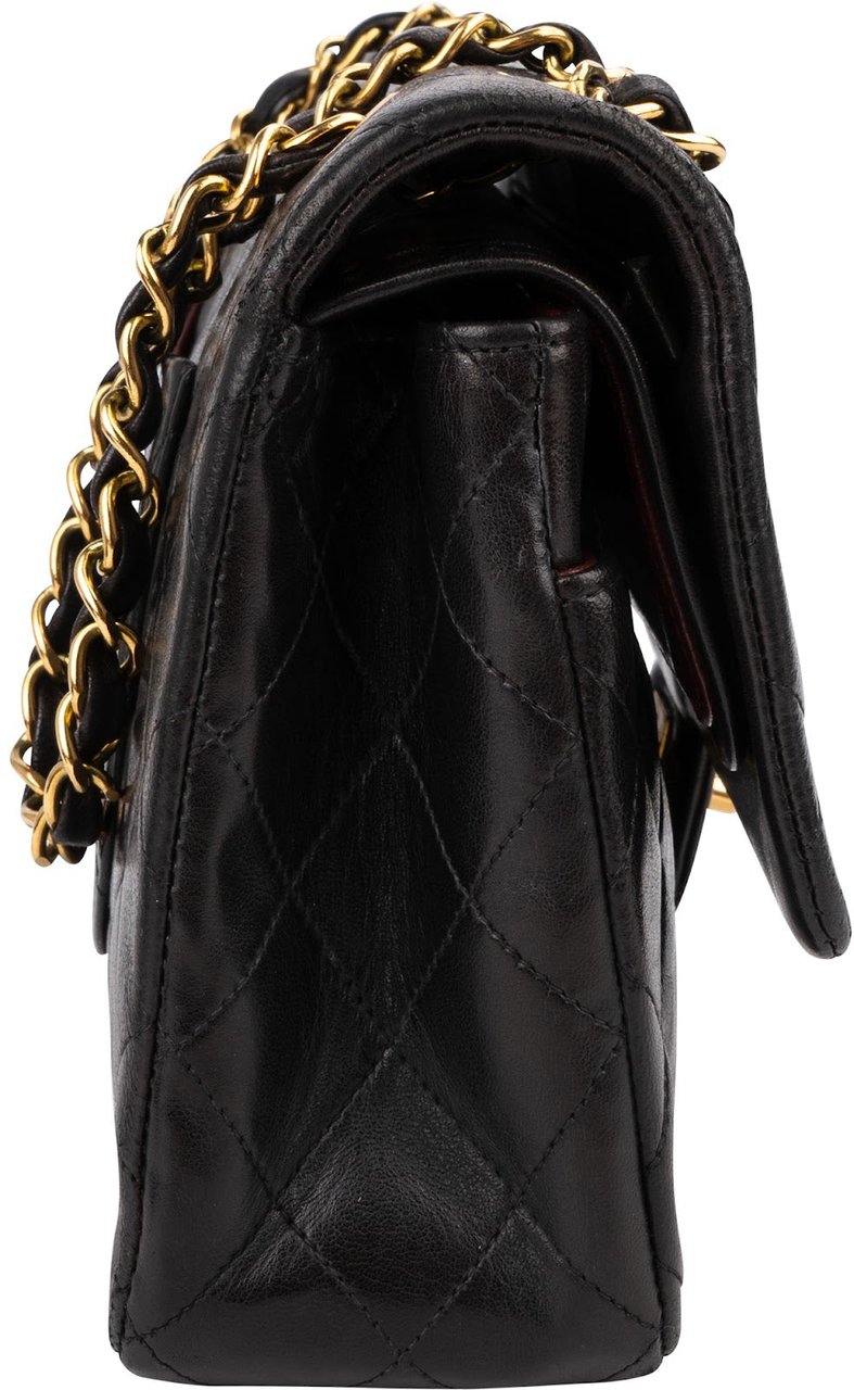 Chanel Quilted Lambskin Medium 24K Gold Double Flap Shoulder Bag Zwart