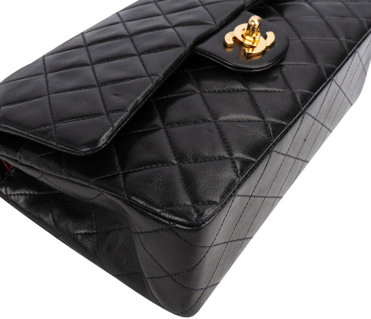 Chanel Quilted Lambskin Medium 24K Gold Double Flap Shoulder Bag Zwart