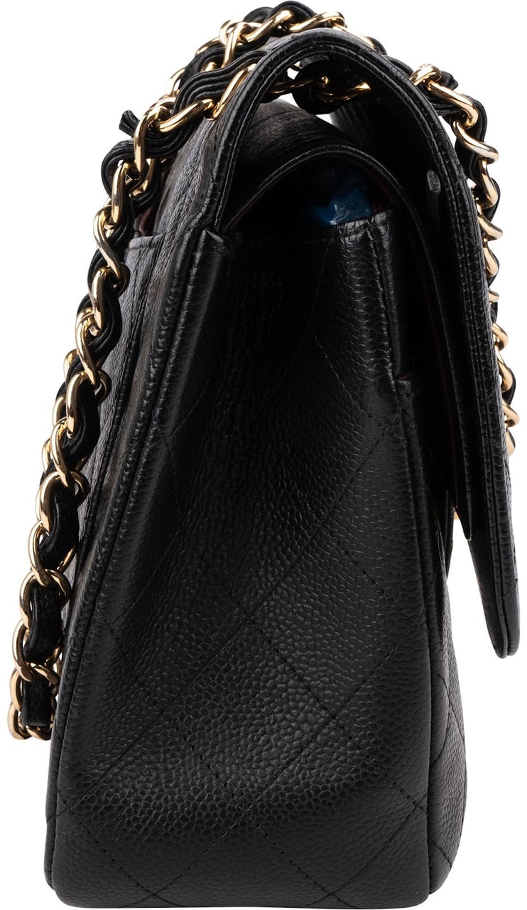 Chanel Quilted Caviar Leather Jumbo Double Flap Crossbody Bag Zwart