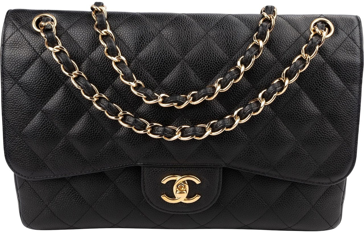 Chanel Quilted Caviar Leather Jumbo Double Flap Crossbody Bag Zwart