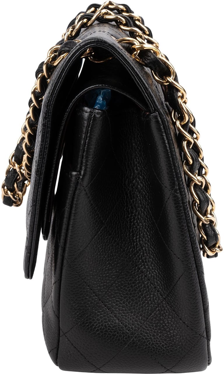 Chanel Quilted Caviar Leather Jumbo Double Flap Crossbody Bag Zwart