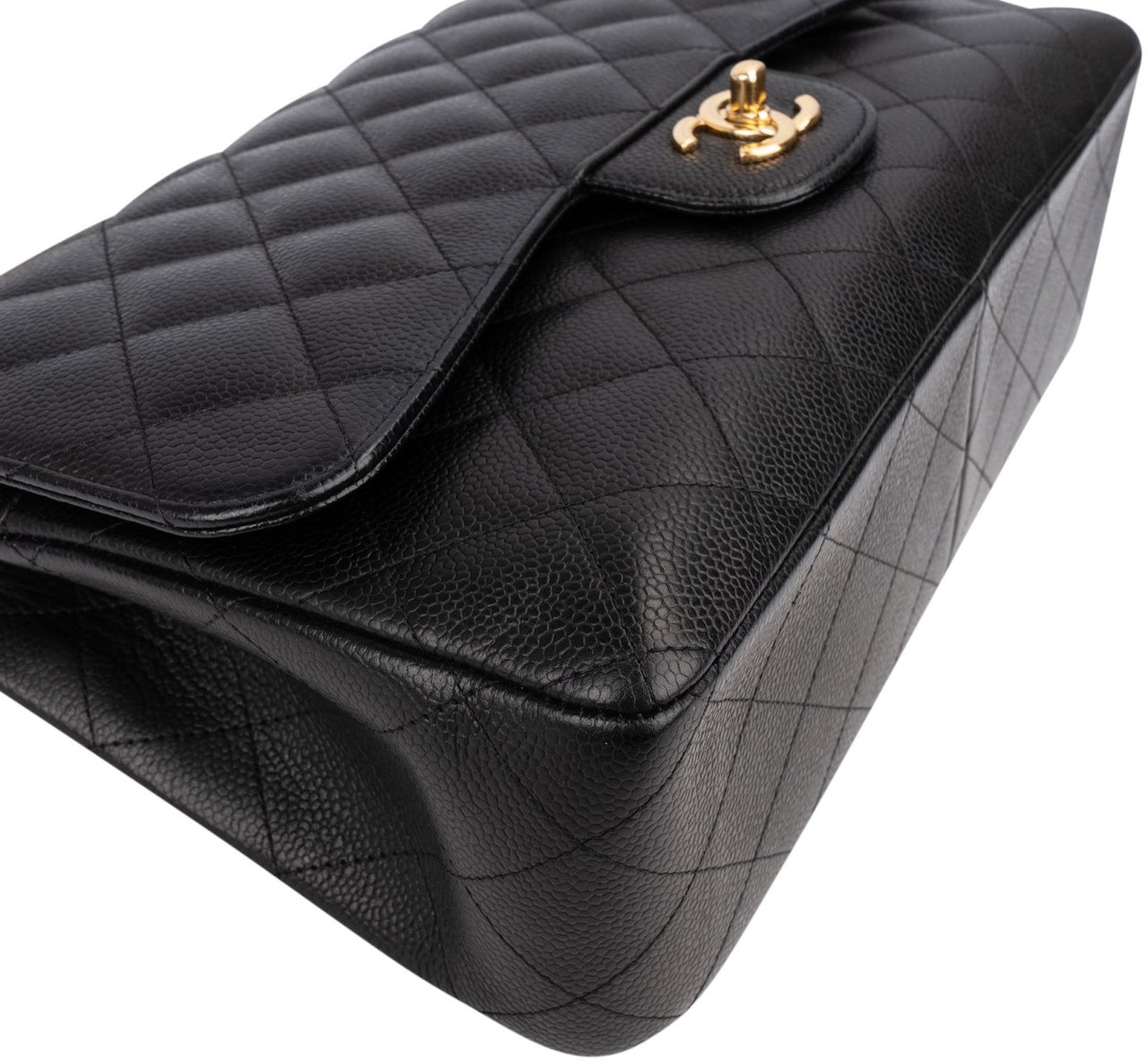 Chanel Quilted Caviar Leather Jumbo Double Flap Crossbody Bag Zwart