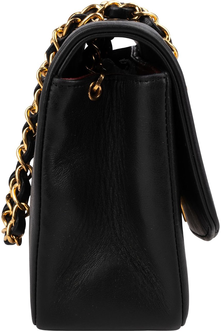 Chanel Quilted Lambskin Diana 24K Gold Single Flap Crossbody Bag Zwart