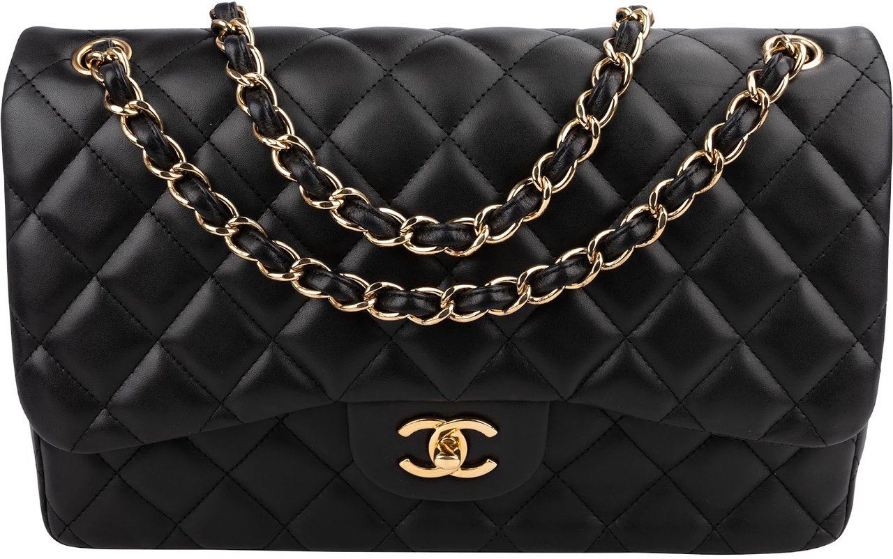 Chanel Quilted Lambskin Jumbo Double Flap Crossbody Bag Zwart