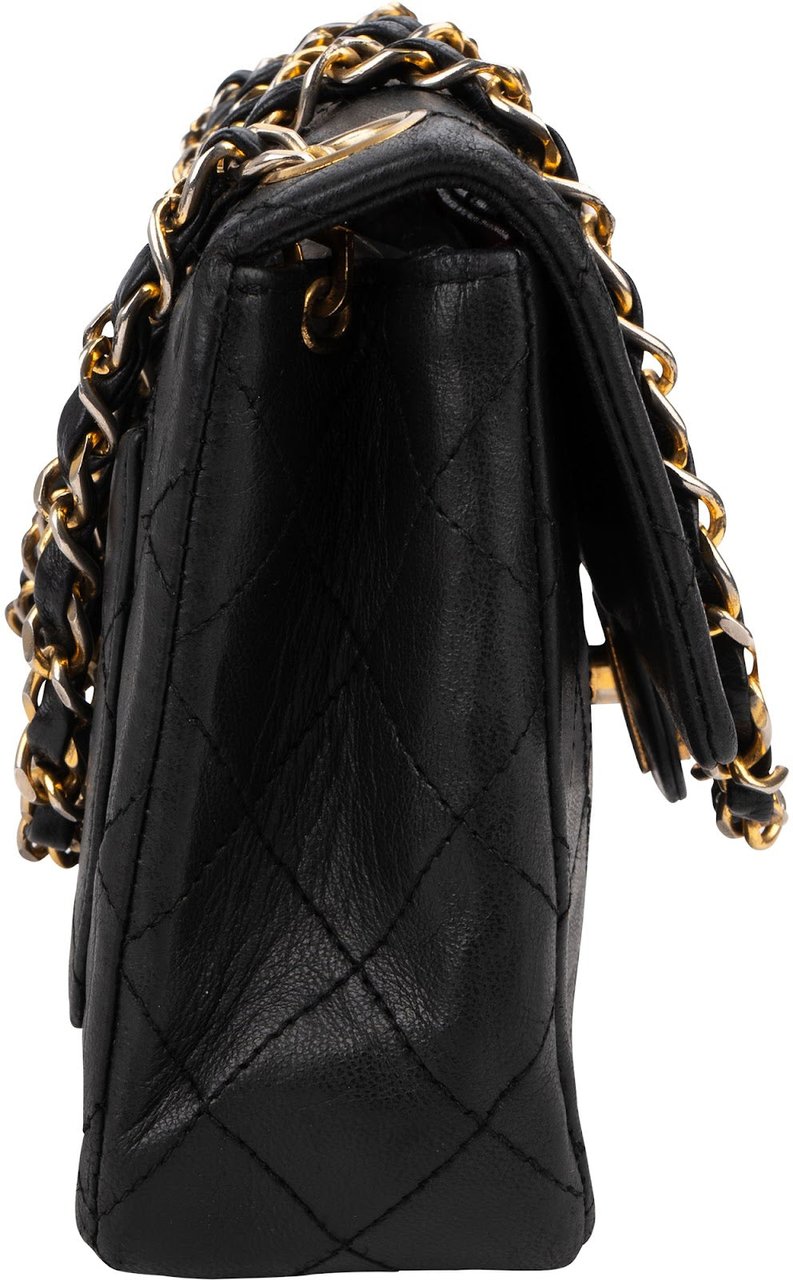 Chanel Quilted Lambskin Mini Rectangular 24K Gold Single Flap Crossbody Bag Zwart