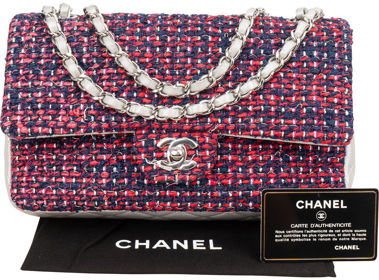 Chanel Quilted Multicolor Tweed and Lambskin Medium Double Flap Shoulder Bag Rood