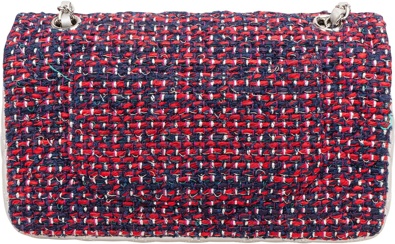 Chanel Quilted Multicolor Tweed and Lambskin Medium Double Flap Shoulder Bag Rood