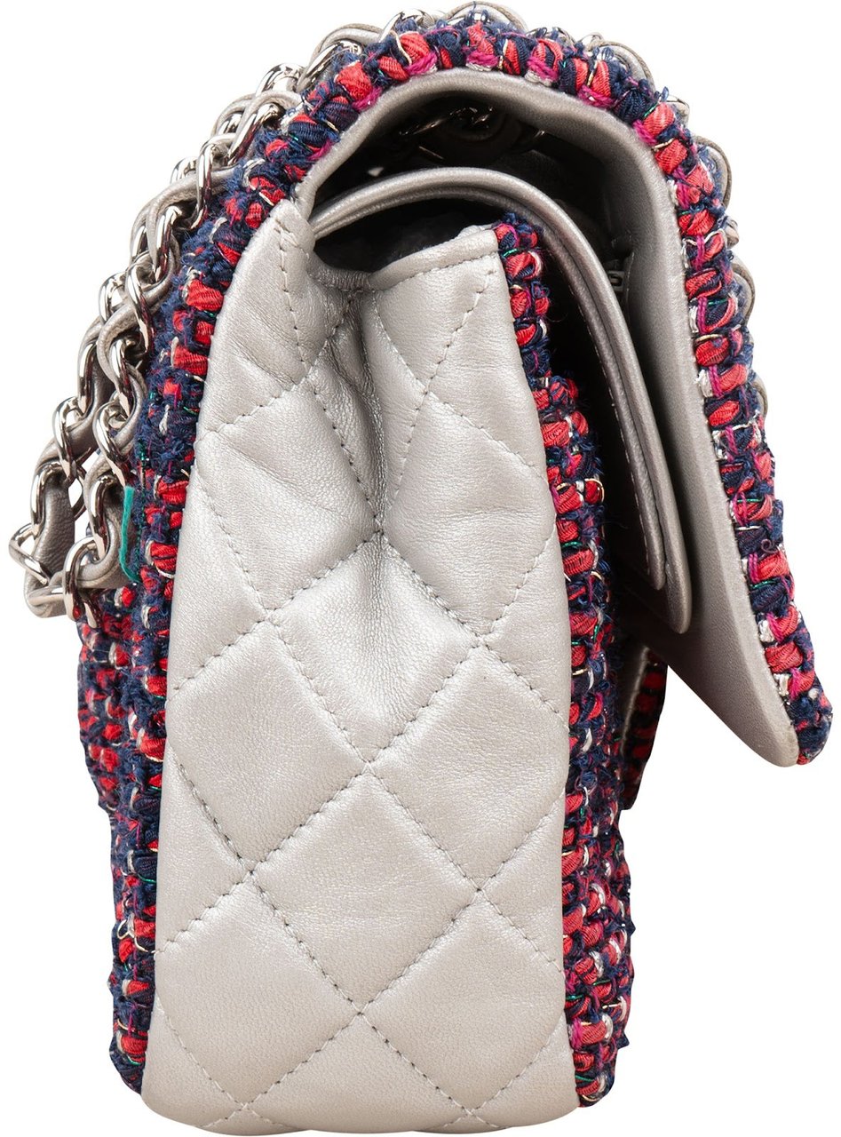 Chanel Quilted Multicolor Tweed and Lambskin Medium Double Flap Shoulder Bag Rood