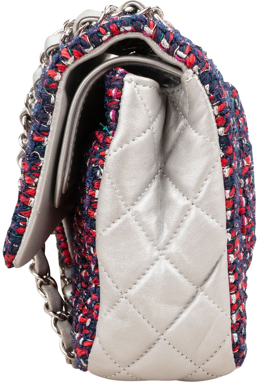 Chanel Quilted Multicolor Tweed and Lambskin Medium Double Flap Shoulder Bag Rood