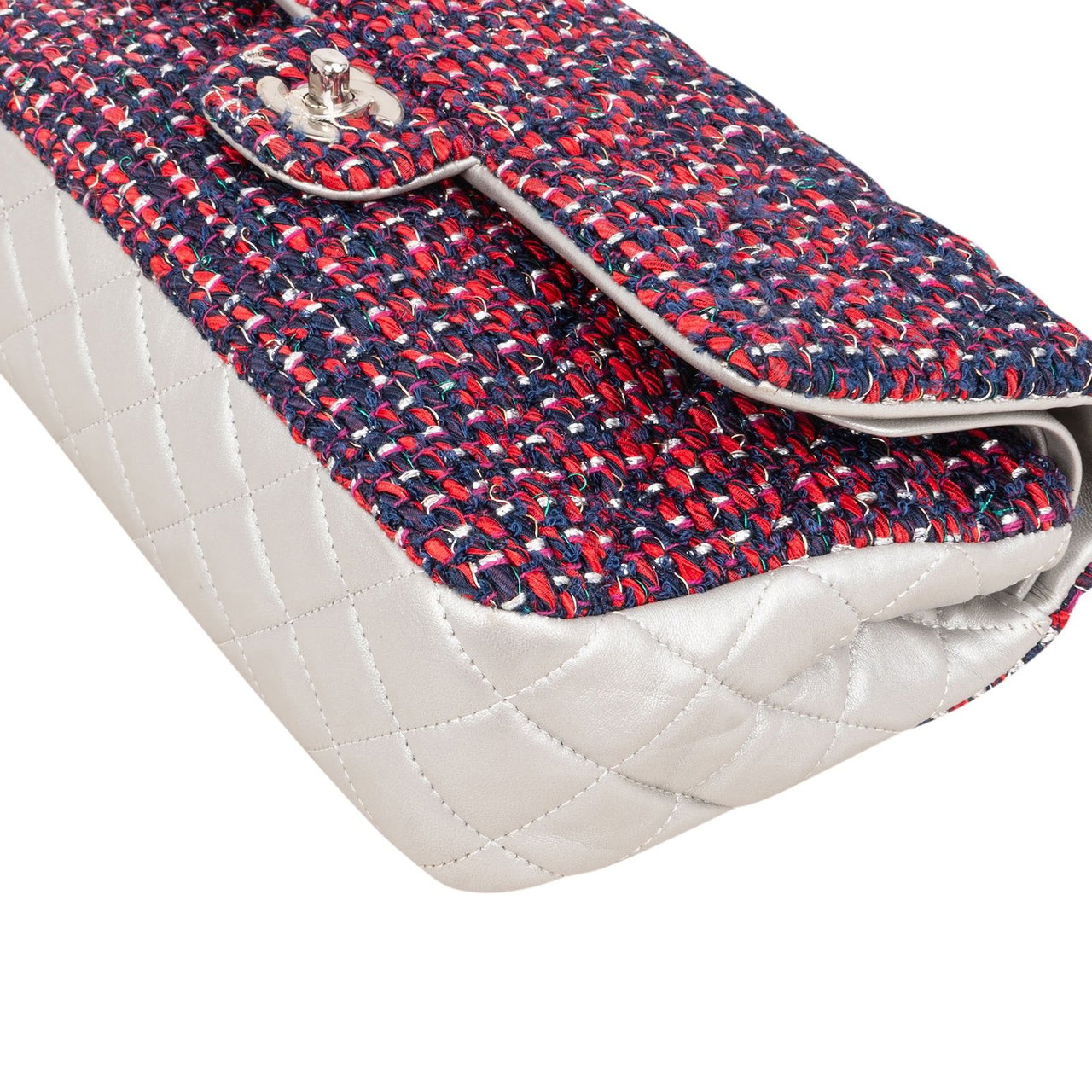 Chanel Quilted Multicolor Tweed and Lambskin Medium Double Flap Shoulder Bag Rood