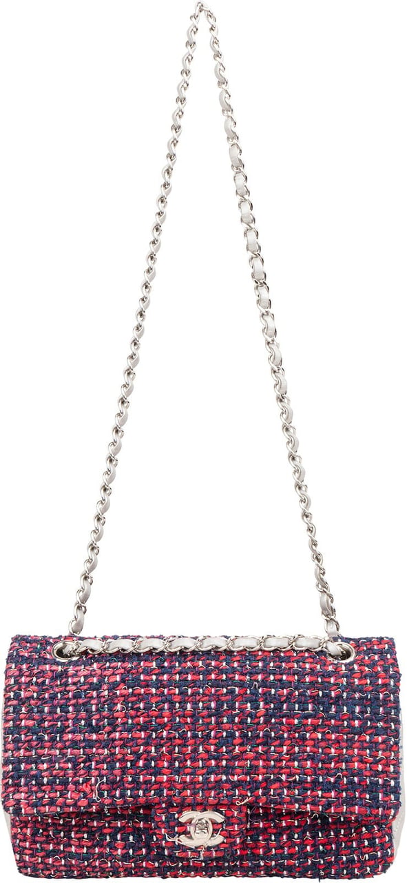 Chanel Quilted Multicolor Tweed and Lambskin Medium Double Flap Shoulder Bag Rood