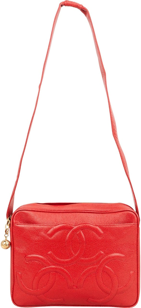 Chanel Caviar Leather Triple CC Large Camera Knot Shoulder Bag Rood