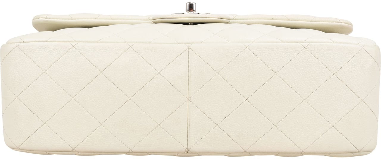 Chanel Quilted Caviar Leather Palladium Jumbo Double Flap Crossbody Bag Beige