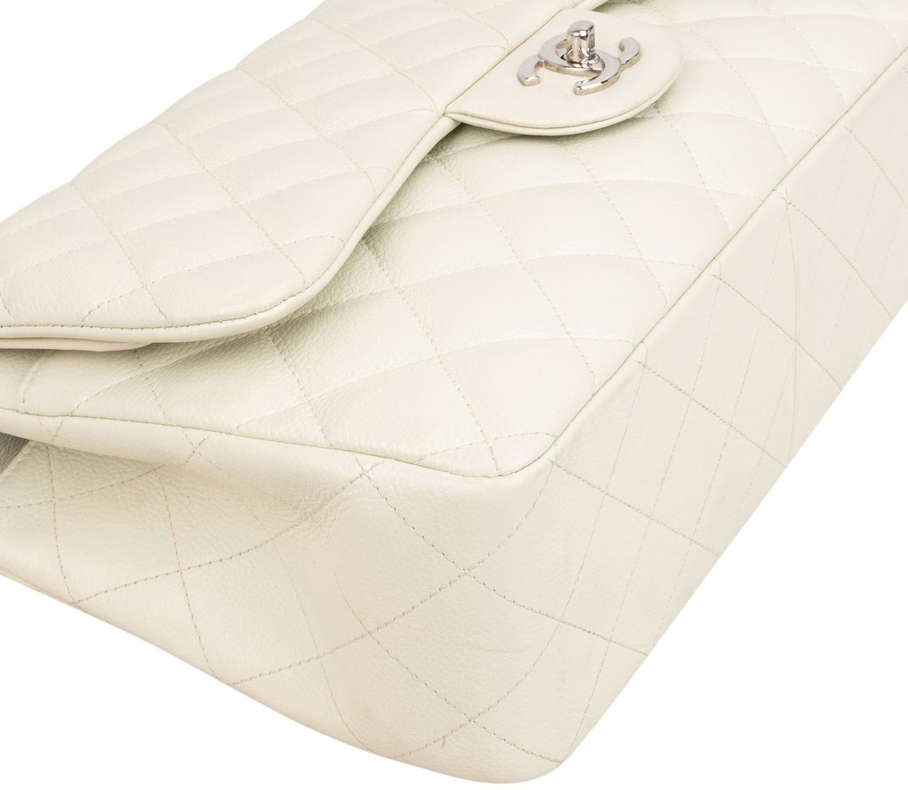Chanel Quilted Caviar Leather Palladium Jumbo Double Flap Crossbody Bag Beige