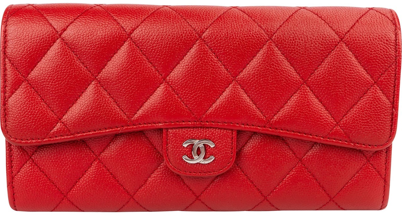 Chanel Quilted Caviar Leather Classic Flap Wallet Rood