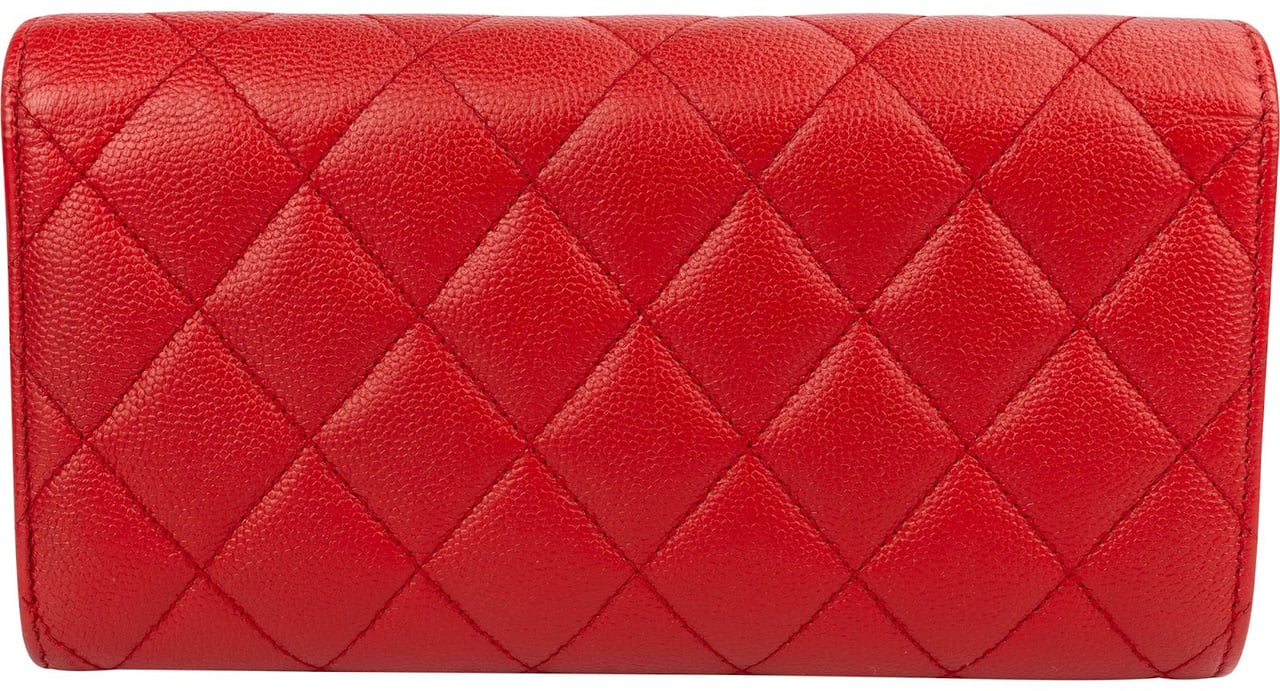 Chanel Quilted Caviar Leather Classic Flap Wallet Rood