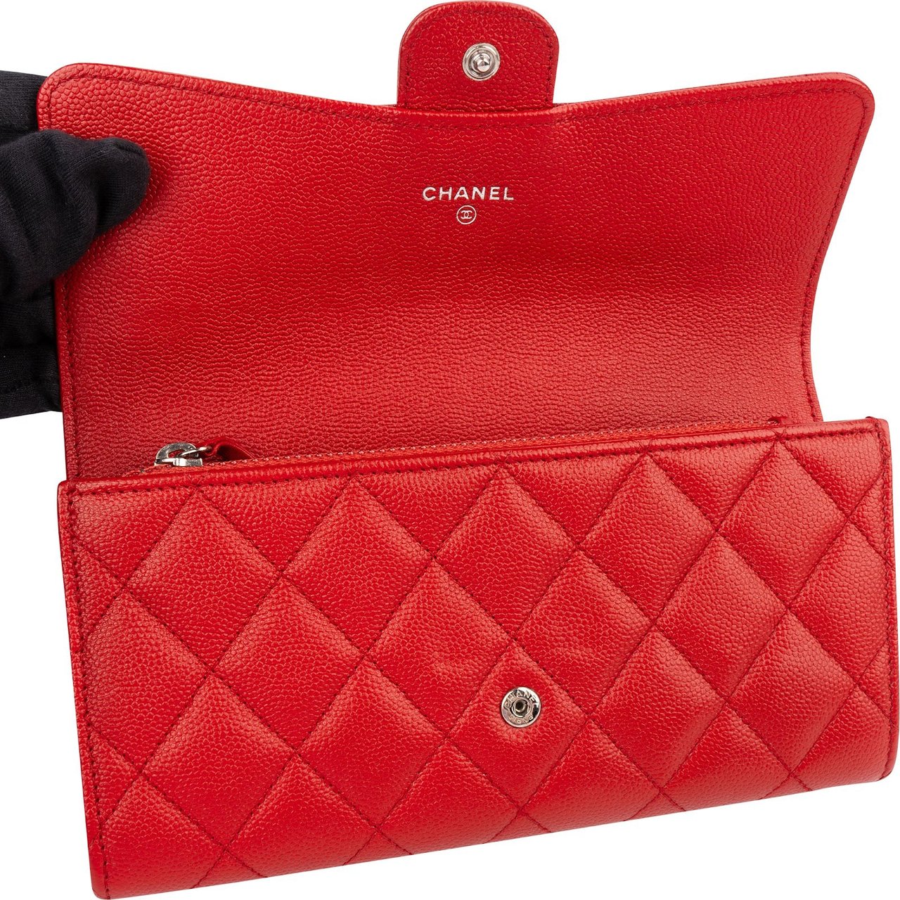 Chanel Quilted Caviar Leather Classic Flap Wallet Rood