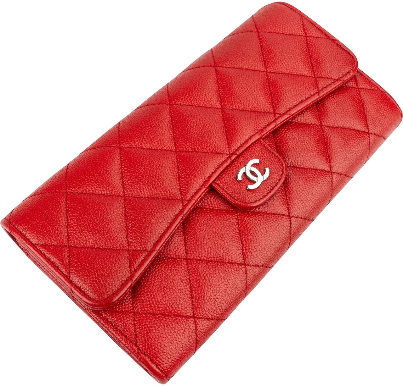 Chanel Quilted Caviar Leather Classic Flap Wallet Rood