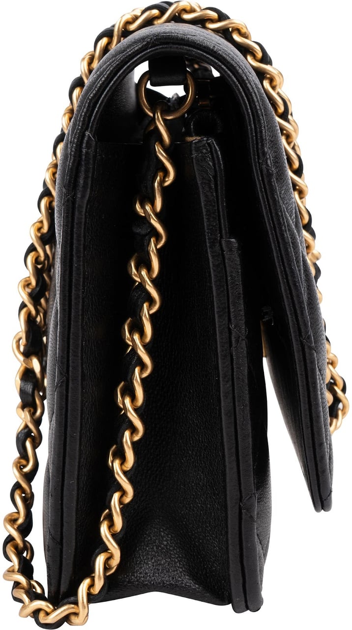 Chanel Quilted Lambskin Pearl Crush Wallet On Chain Crossbody Bag Zwart