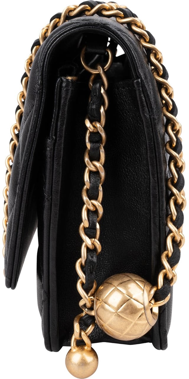 Chanel Quilted Lambskin Pearl Crush Wallet On Chain Crossbody Bag Zwart