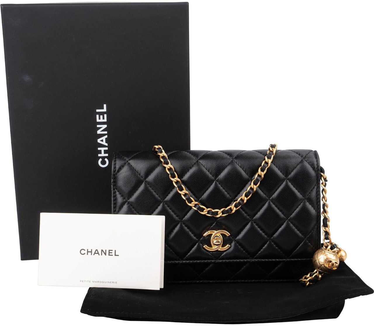 Chanel Quilted Lambskin Pearl Crush Wallet On Chain Crossbody Bag Zwart
