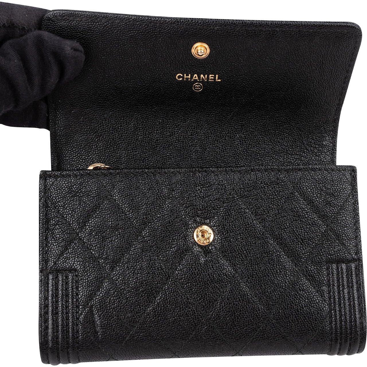 Chanel Caviar Leather Small Boy Wallet Zwart