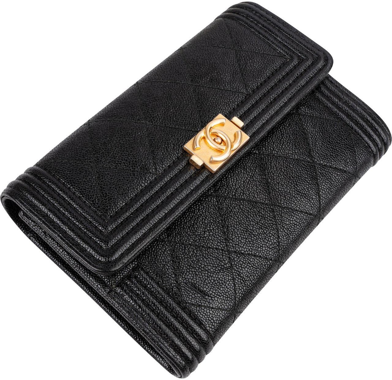 Chanel Caviar Leather Small Boy Wallet Zwart