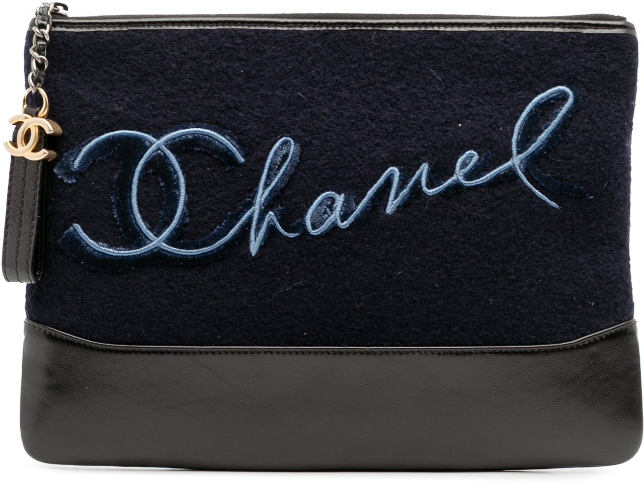 Chanel Paris-Hamburg Wool Embroidered Gabrielle Clutch Blauw