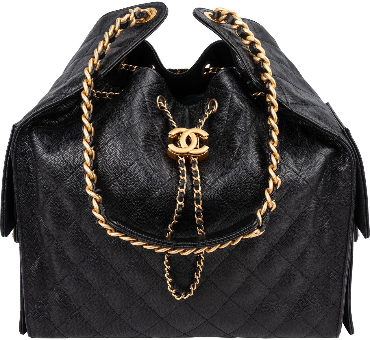 Chanel 25 Caviar Leather CC Drawstring Shoulder Bag Zwart
