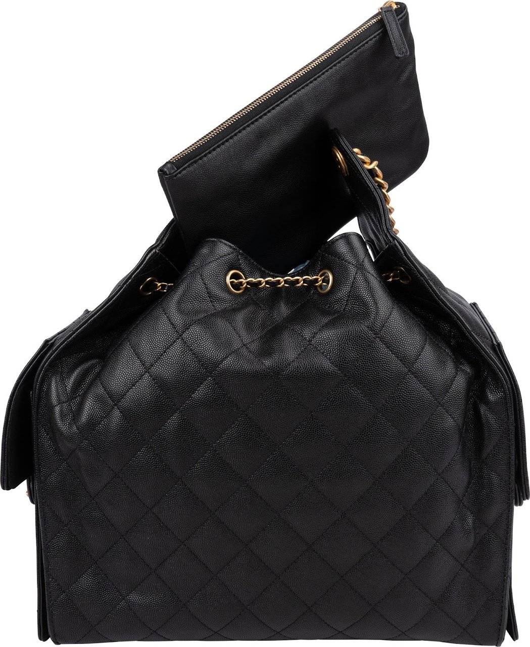Chanel 25 Caviar Leather CC Drawstring Shoulder Bag Zwart