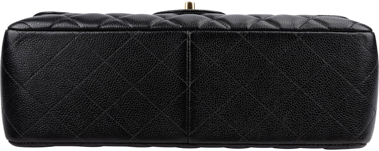 Chanel Caviar Leather Palladium Jumbo Double Flap Crossbody Bag Zwart
