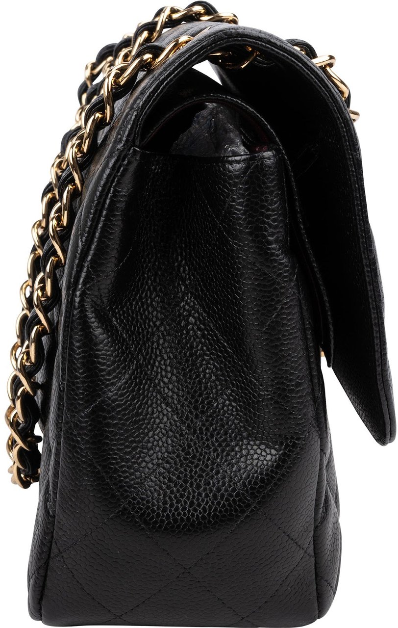 Chanel Caviar Leather Palladium Jumbo Double Flap Crossbody Bag Zwart