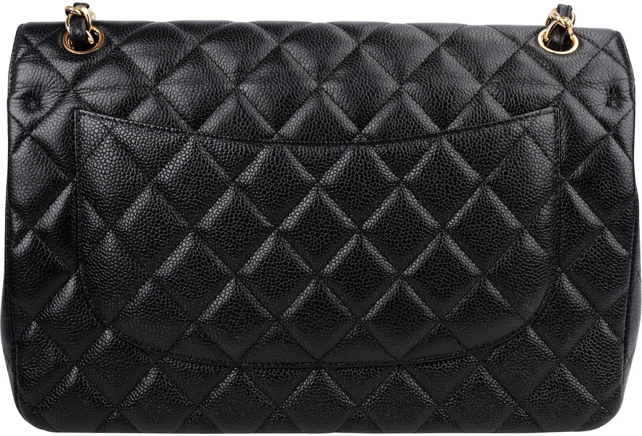 Chanel Caviar Leather Palladium Jumbo Double Flap Crossbody Bag Zwart
