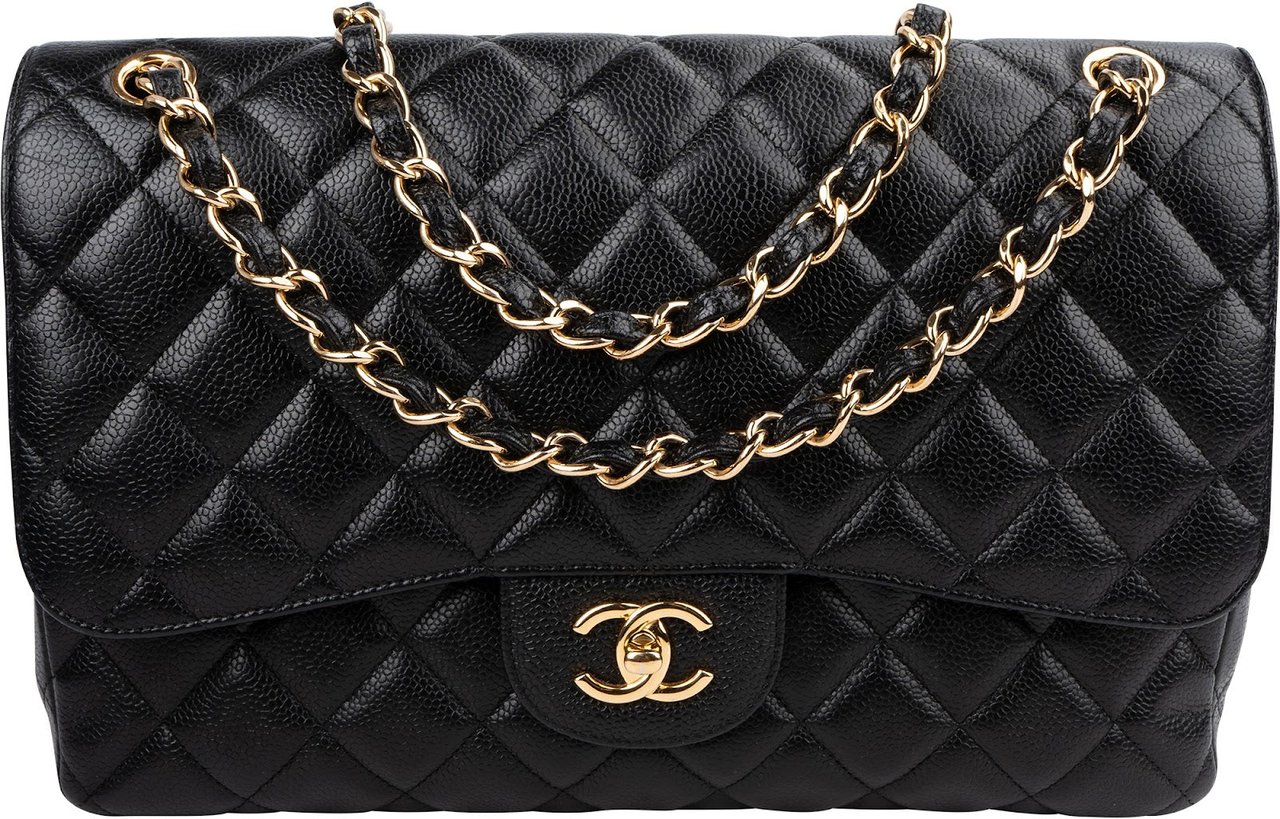 Chanel Caviar Leather Palladium Jumbo Double Flap Crossbody Bag Zwart
