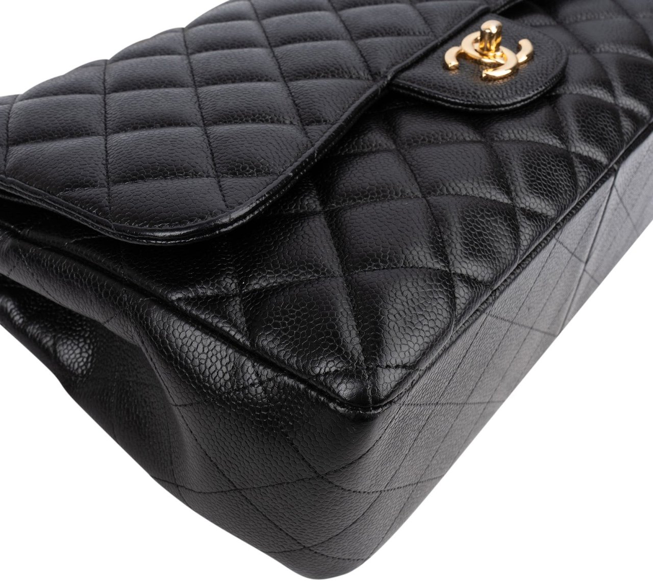 Chanel Caviar Leather Palladium Jumbo Double Flap Crossbody Bag Zwart