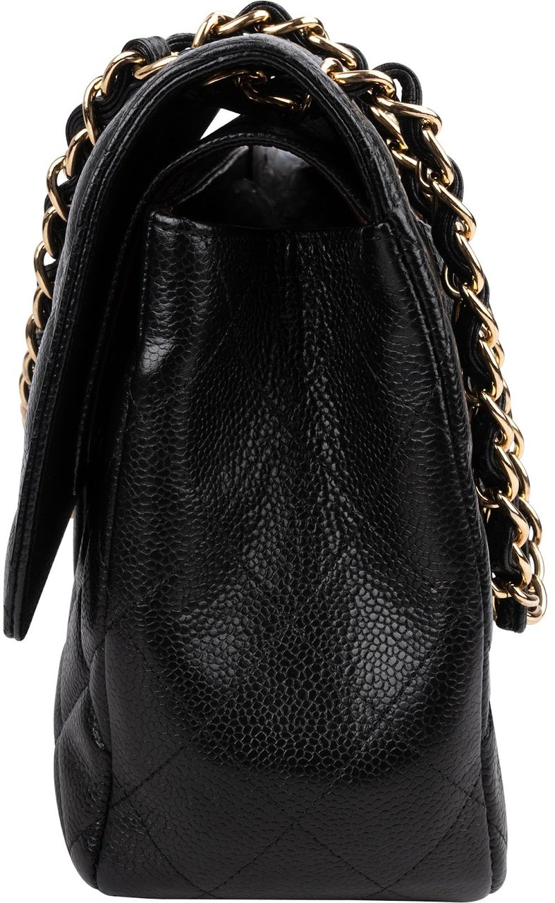 Chanel Caviar Leather Palladium Jumbo Double Flap Crossbody Bag Zwart