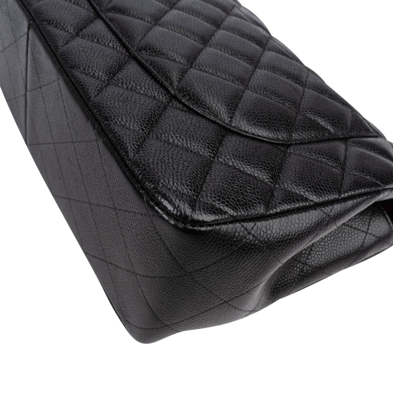Chanel Caviar Leather Palladium Jumbo Double Flap Crossbody Bag Zwart