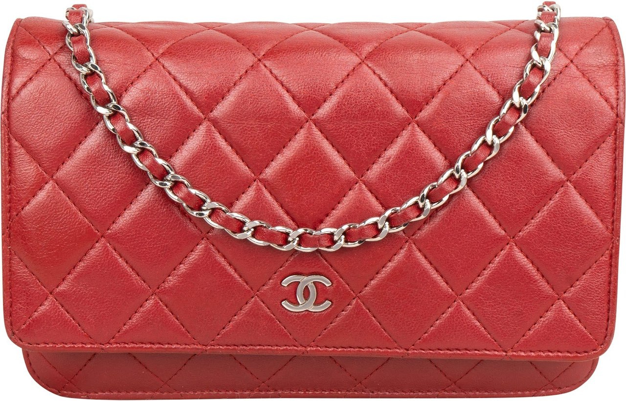 Chanel Quilted Lambskin Wallet On Chain Crossbody Bag Rood