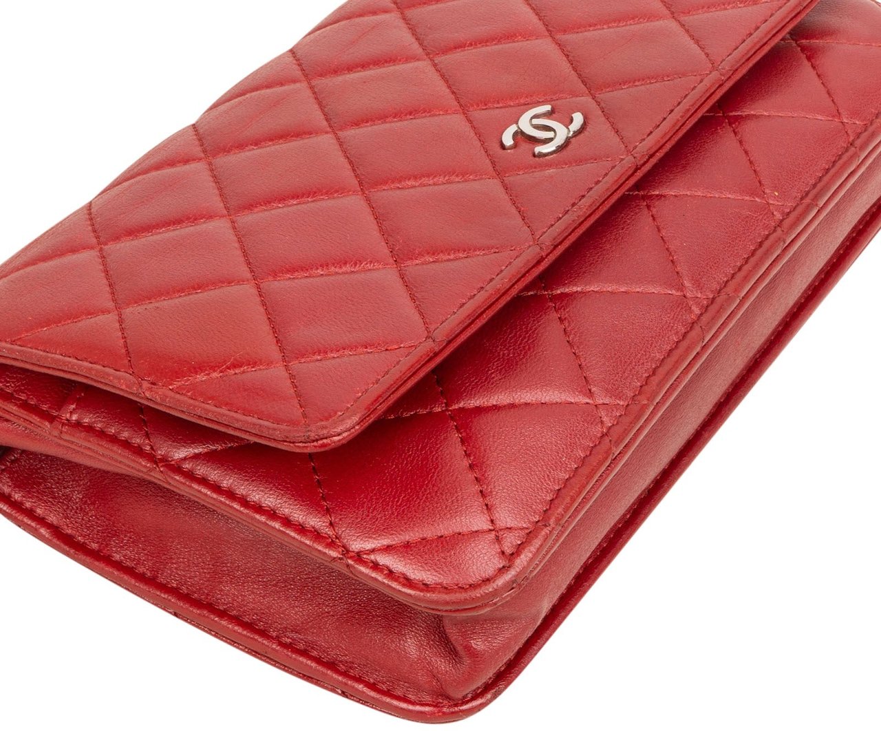 Chanel Quilted Lambskin Wallet On Chain Crossbody Bag Rood