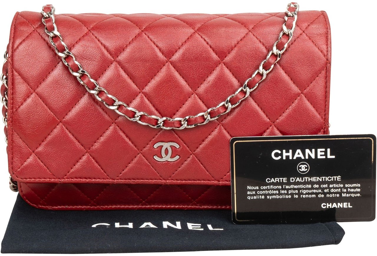 Chanel Quilted Lambskin Wallet On Chain Crossbody Bag Rood