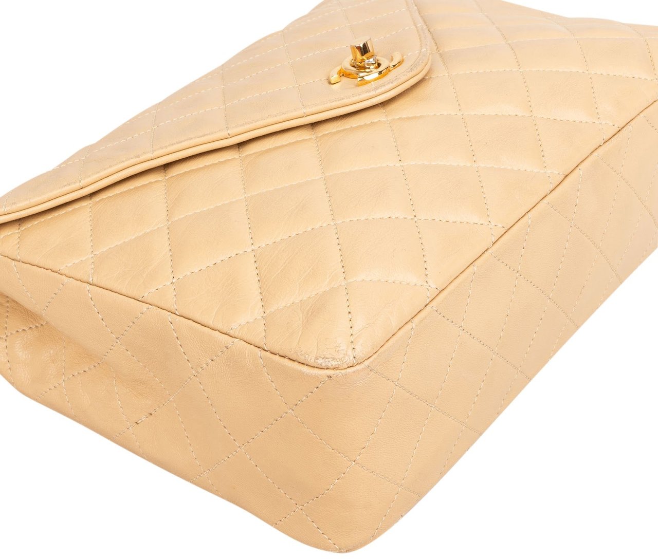 Chanel Quilted Lambskin 24K Gold Single Flap Shoulder Bag Beige