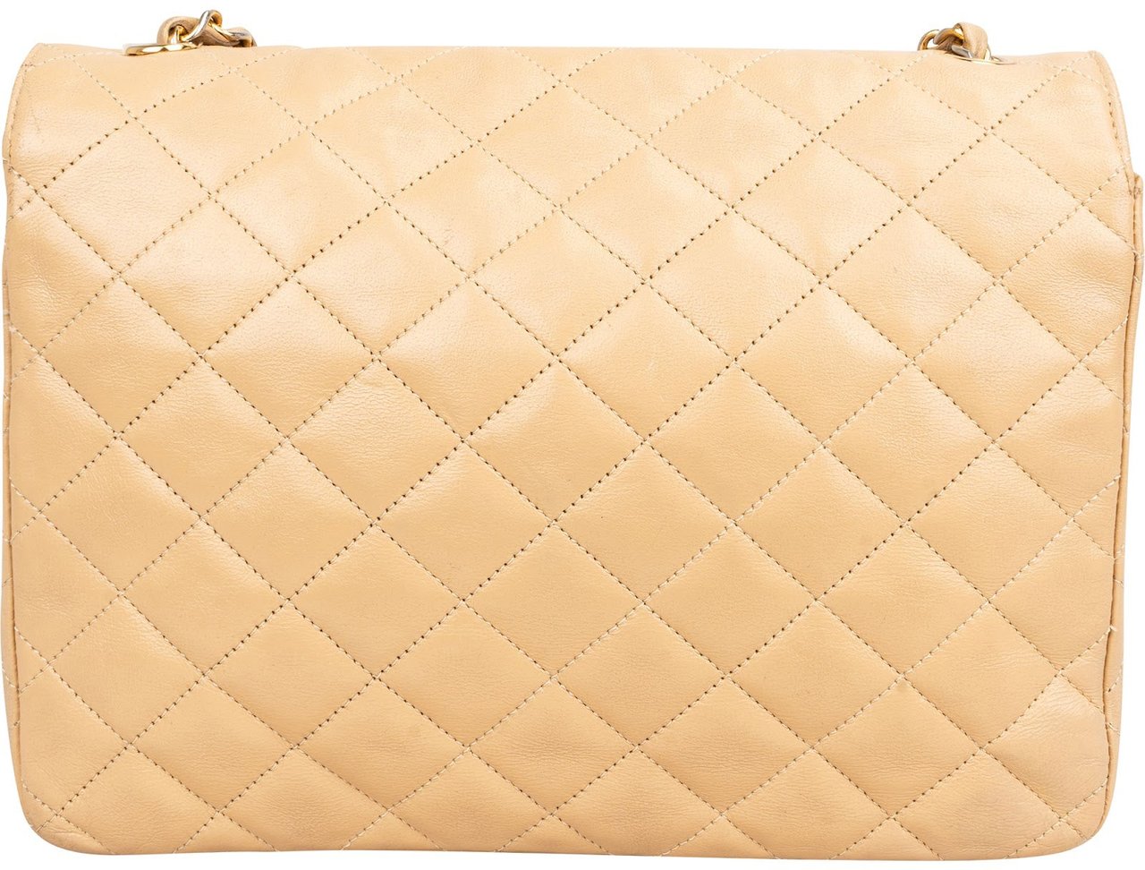 Chanel Quilted Lambskin 24K Gold Single Flap Shoulder Bag Beige